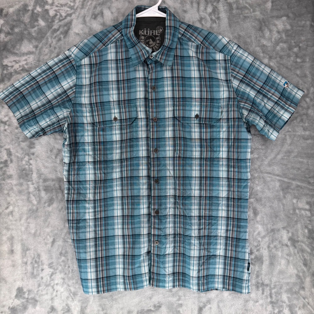 KUHL Mens Plaid Short Sleeve Button Up Shirt Eluxor Mountain Groove Medium